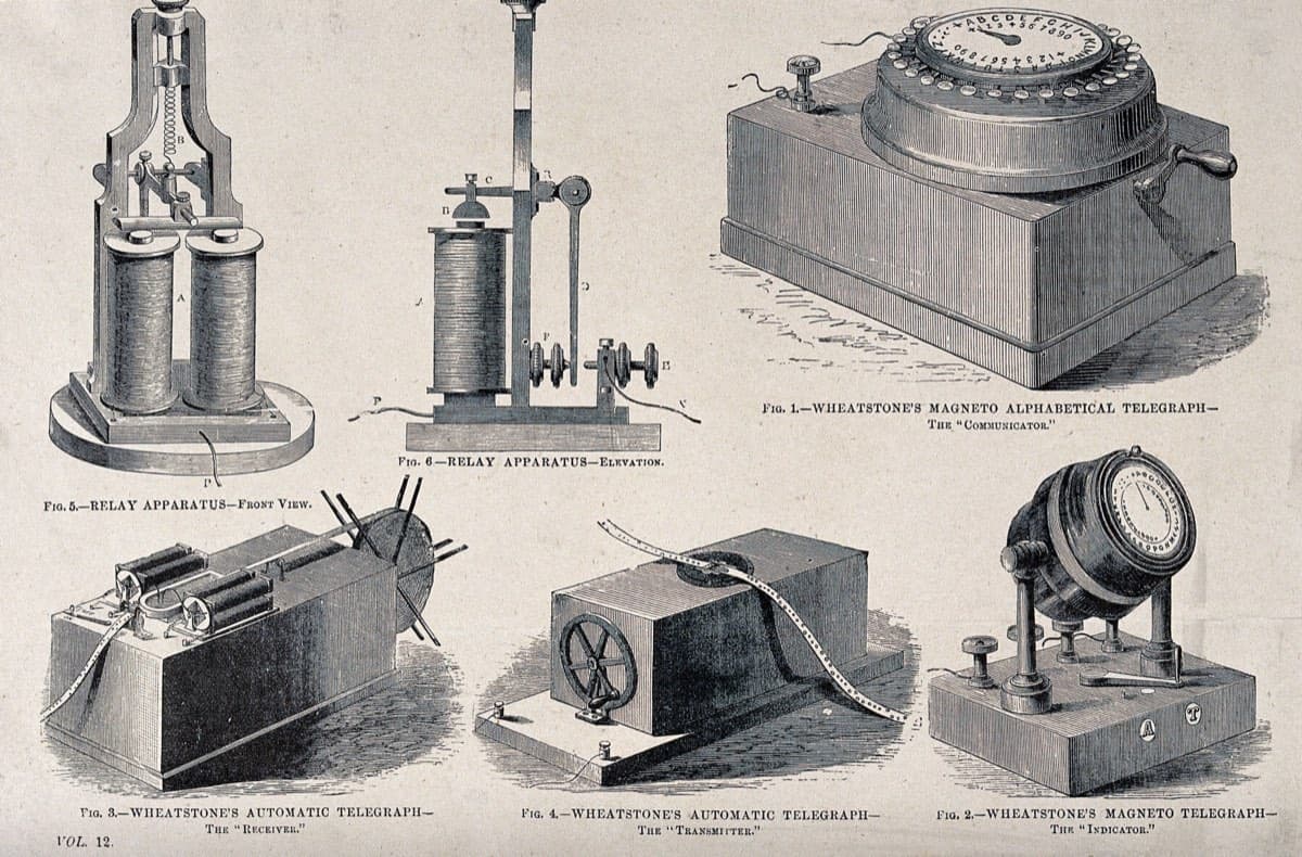 A technical print of components from an electromechanical telegraph network